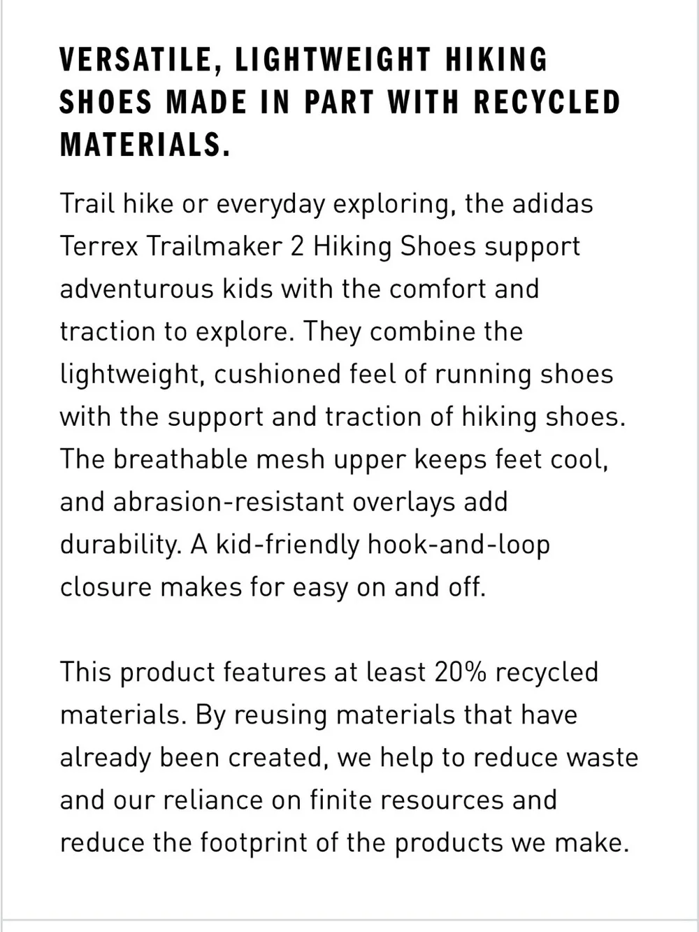 adidas Terrex Trailmaker 2 Kids' Hiking Shoes - Black & Brown size 13.5